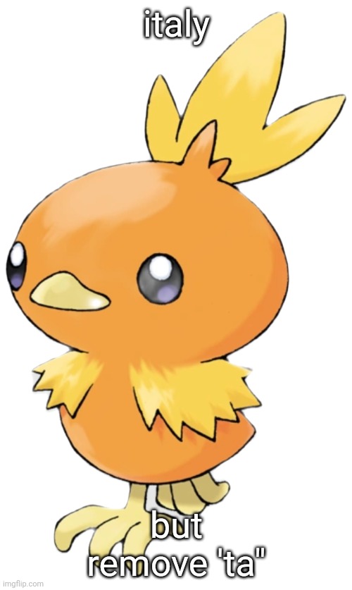 Torchic | italy; but remove 'ta" | image tagged in torchic | made w/ Imgflip meme maker