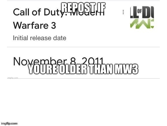High Quality repost if older than mw3 Blank Meme Template