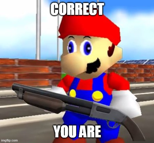 SMG4 Shotgun Mario | CORRECT YOU ARE | image tagged in smg4 shotgun mario | made w/ Imgflip meme maker