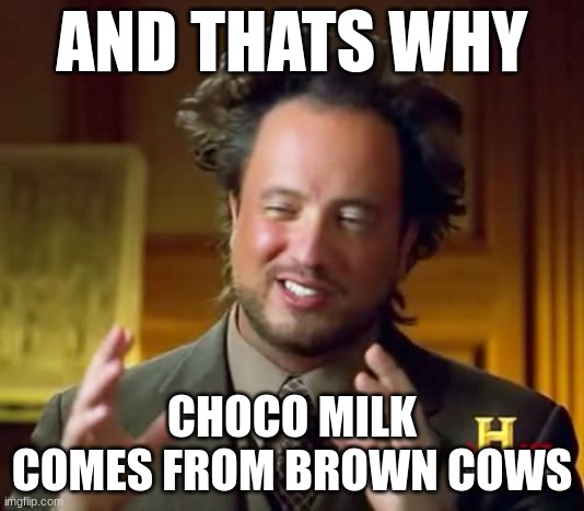 Milk | AND THATS WHY; CHOCO MILK COMES FROM BROWN COWS | image tagged in memes | made w/ Imgflip meme maker