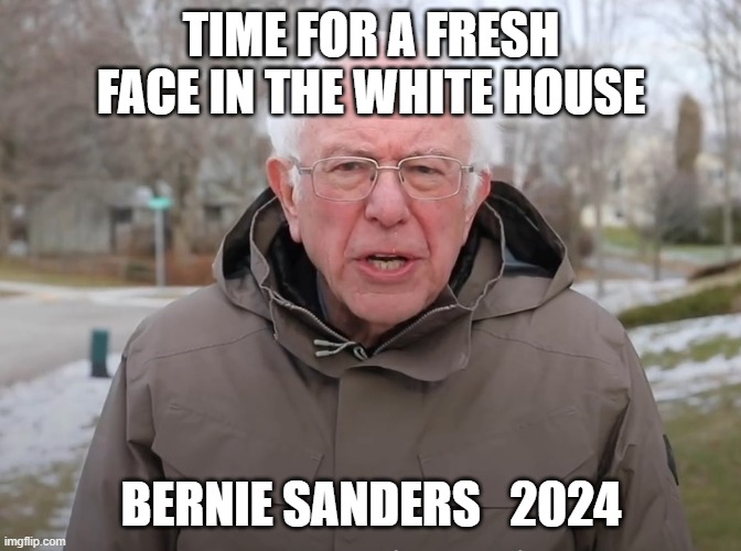 Bernie Sanders Once Again Asking | TIME FOR A FRESH FACE IN THE WHITE HOUSE; BERNIE SANDERS   2024 | image tagged in bernie sanders once again asking | made w/ Imgflip meme maker