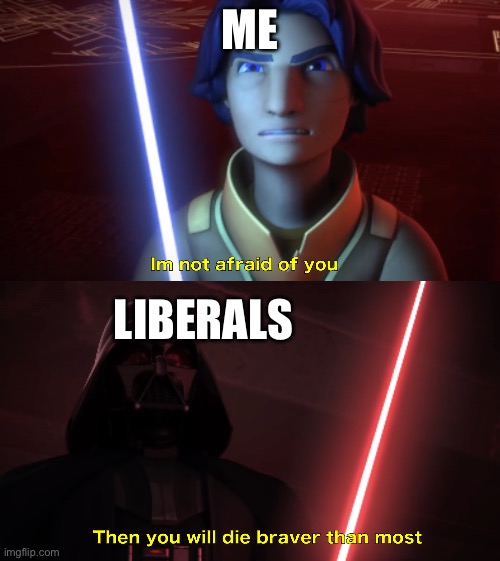 Im not afraid of you | ME; LIBERALS | image tagged in im not afraid of you | made w/ Imgflip meme maker