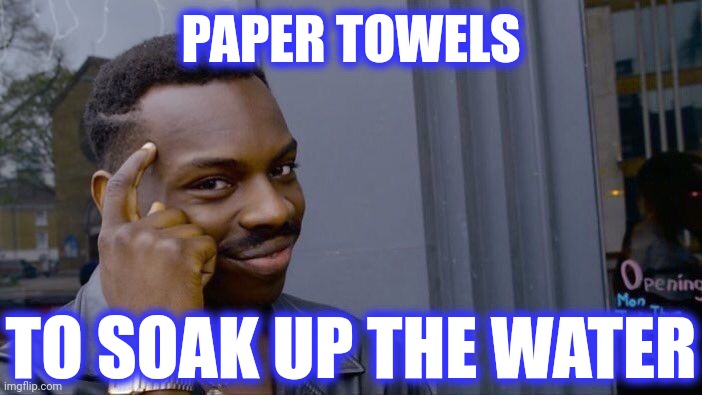 Roll Safe Think About It Meme | PAPER TOWELS TO SOAK UP THE WATER | image tagged in memes,roll safe think about it | made w/ Imgflip meme maker