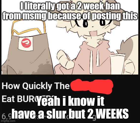 I actually hate sitemods now i want to start a riot | I literally got a 2 week ban from msmg because of posting this; Yeah i know it have a slur but 2 WEEKS | made w/ Imgflip meme maker
