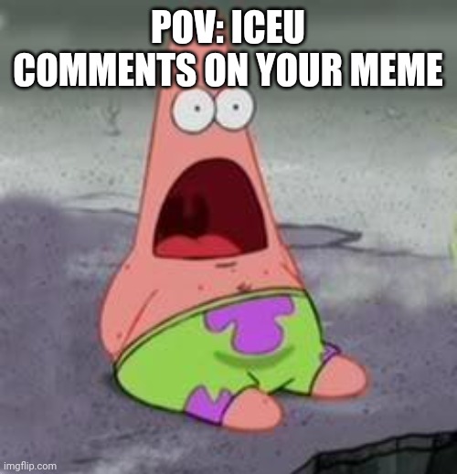 This is literally everyone on imgflip | POV: ICEU COMMENTS ON YOUR MEME | image tagged in suprised patrick | made w/ Imgflip meme maker