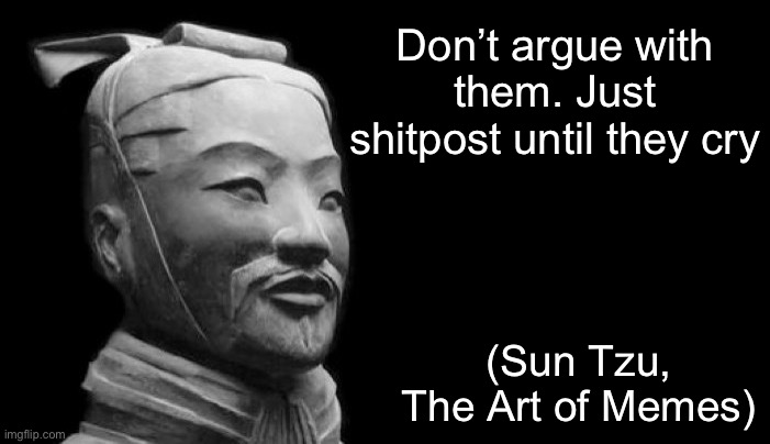 The Art of Memes | Don’t argue with them. Just shitpost until they cry; (Sun Tzu, The Art of Memes) | image tagged in sun tzu,memes,shitpost | made w/ Imgflip meme maker