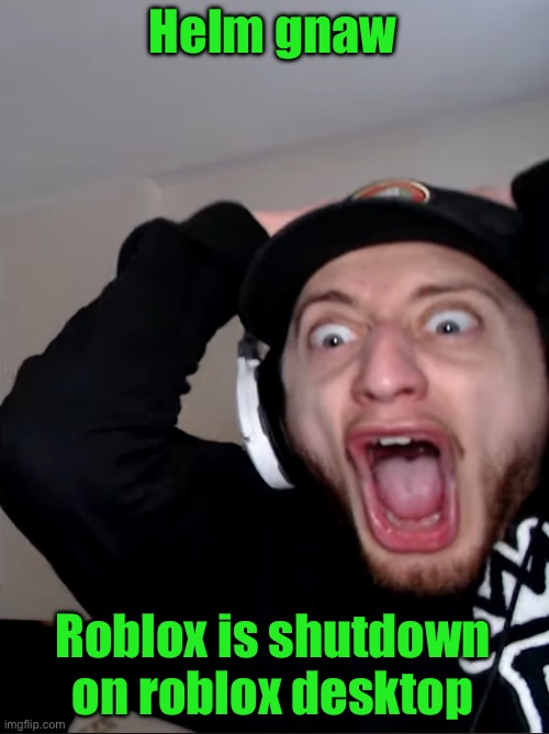 horroor | Helm gnaw; Roblox is shutdown on roblox desktop | image tagged in horroor | made w/ Imgflip meme maker