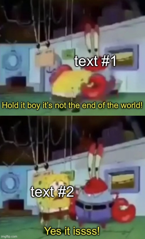 Hold it boy it’s not the end of the world | text #1; text #2 | image tagged in hold it boy it s not the end of the world | made w/ Imgflip meme maker
