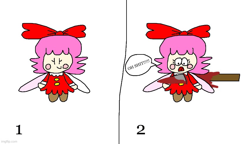 Ribbon gets stabbed with a spear (Funny comic) | image tagged in kirby,gore,blood,funny,cute,comics/cartoons | made w/ Imgflip meme maker