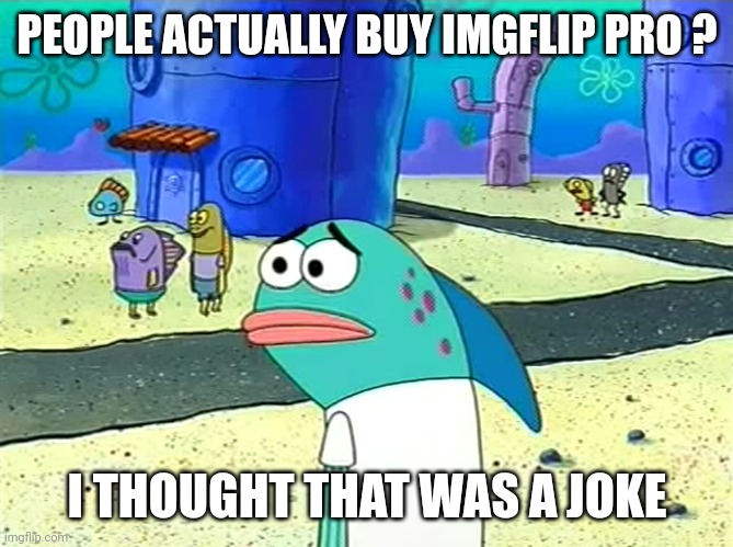 Spongebob I thought it was a joke | PEOPLE ACTUALLY BUY IMGFLIP PRO ? I THOUGHT THAT WAS A JOKE | image tagged in spongebob i thought it was a joke | made w/ Imgflip meme maker