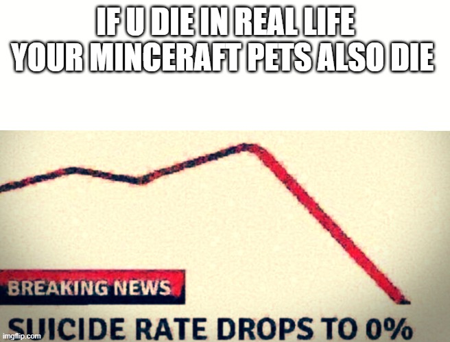 its good man | IF U DIE IN REAL LIFE YOUR MINCERAFT PETS ALSO DIE | image tagged in suicide rate drops to 0 | made w/ Imgflip meme maker