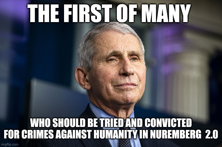 fauci | THE FIRST OF MANY; WHO SHOULD BE TRIED AND CONVICTED FOR CRIMES AGAINST HUMANITY IN NUREMBERG  2.0 | image tagged in fauci | made w/ Imgflip meme maker