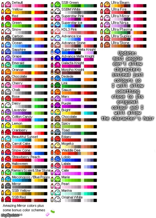 Updated version | Update: most people don’t allow characters instead just colours so I will allow something close to its original colour and I will allow the character’s hair | made w/ Imgflip meme maker