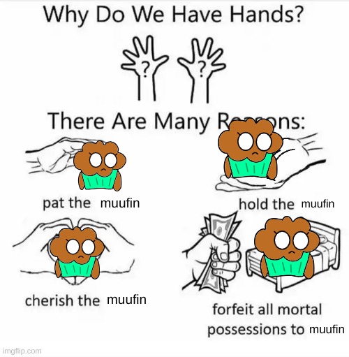 Why do we have hands? (all blank) | muufin; muufin; muufin; muufin | image tagged in why do we have hands all blank | made w/ Imgflip meme maker