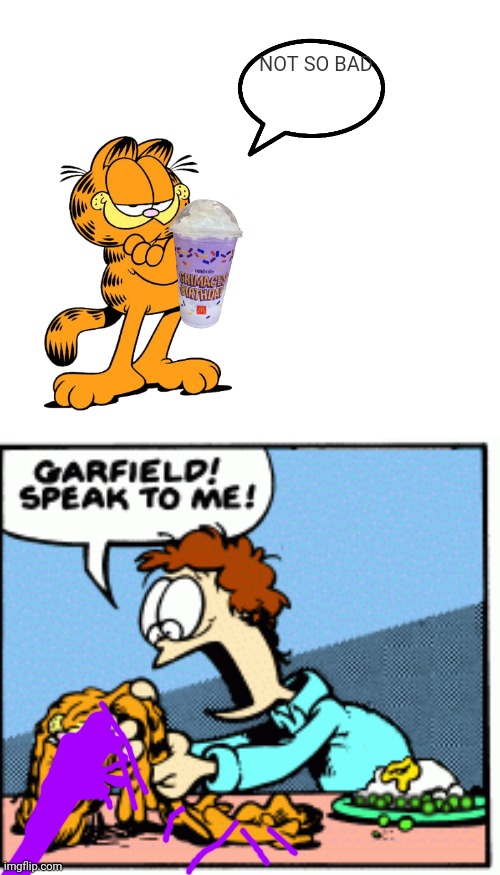 Garfield speak to me! | NOT SO BAD | image tagged in funny,garfield | made w/ Imgflip meme maker