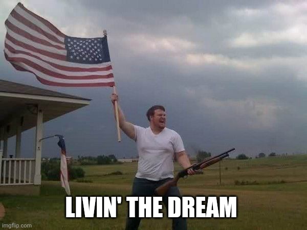 American flag shotgun guy | LIVIN' THE DREAM | image tagged in american flag shotgun guy | made w/ Imgflip meme maker