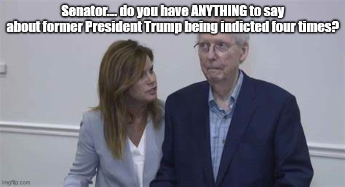 Speak up, Senator! | Senator.... do you have ANYTHING to say about former President Trump being indicted four times? | image tagged in mitch mcconnell,freeze | made w/ Imgflip meme maker