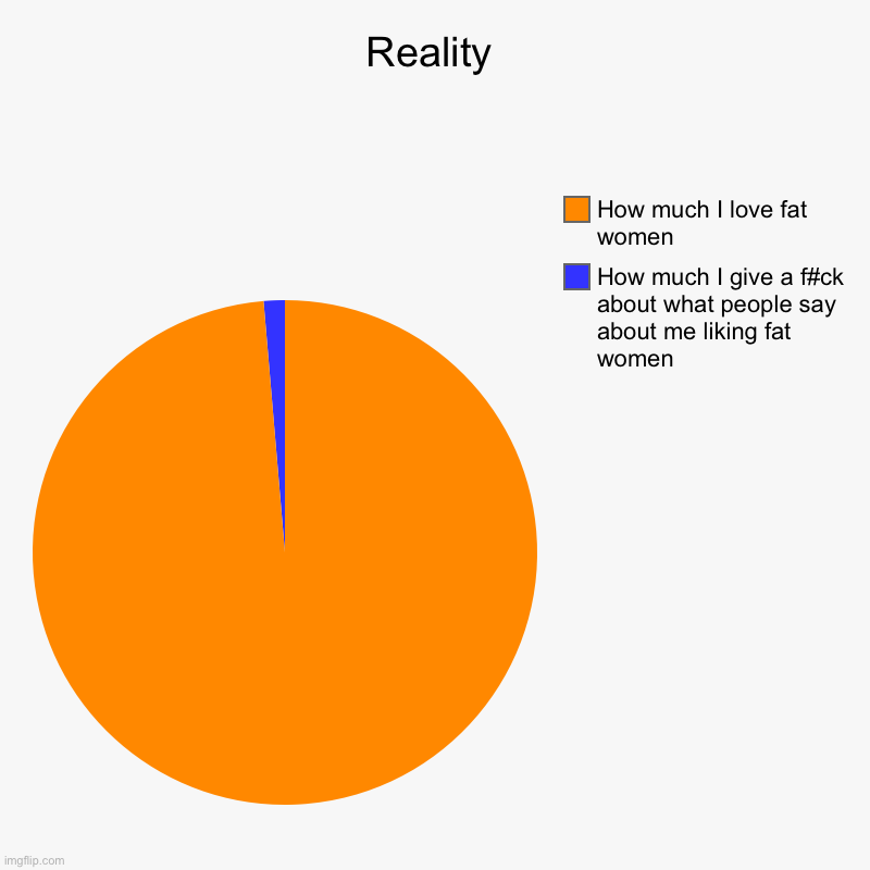 Reality | Reality | How much I give a f#ck about what people say about me liking fat women, How much I love fat women | image tagged in charts,pie charts | made w/ Imgflip chart maker