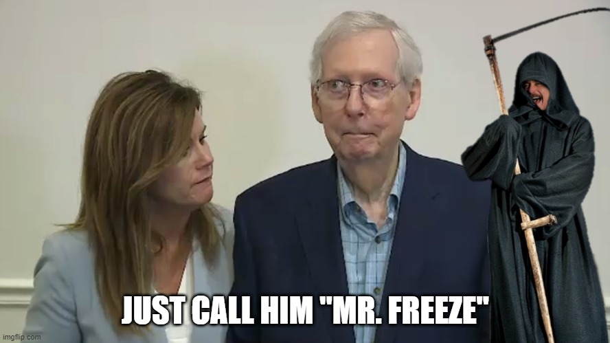 Mr. Freeze | JUST CALL HIM "MR. FREEZE" | image tagged in mitch mcconnell | made w/ Imgflip meme maker