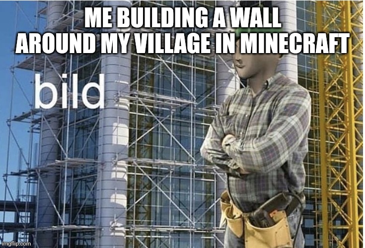 Pretty Noteable | ME BUILDING A WALL AROUND MY VILLAGE IN MINECRAFT | image tagged in bild meme,minecraft,fun,meme man | made w/ Imgflip meme maker