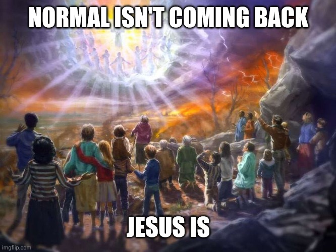 Second Coming | NORMAL ISN'T COMING BACK; JESUS IS | image tagged in second coming | made w/ Imgflip meme maker