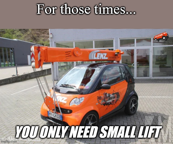 Tiny Crane for Tiny Jobs | For those times... YOU ONLY NEED SMALL LIFT | image tagged in crane,weird | made w/ Imgflip meme maker