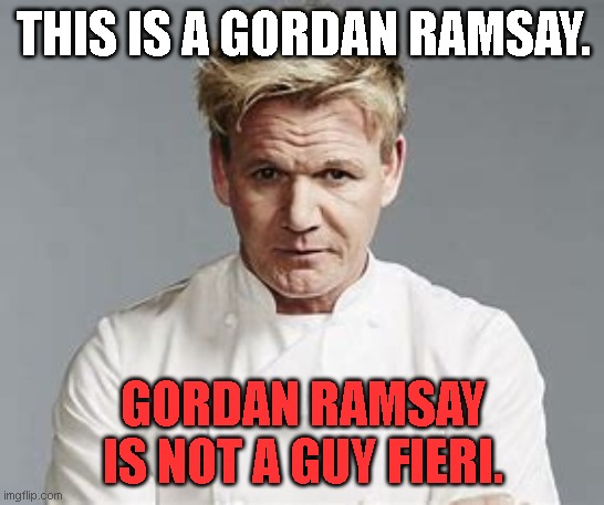 THIS IS A GORDAN RAMSAY. GORDAN RAMSAY IS NOT A GUY FIERI. | made w/ Imgflip meme maker