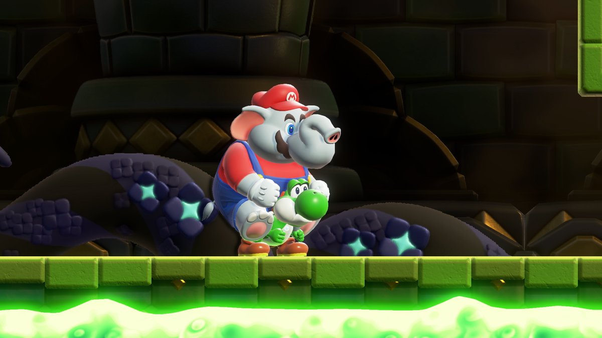 High Quality Elephant Mario weighing yoshi down Blank Meme Template