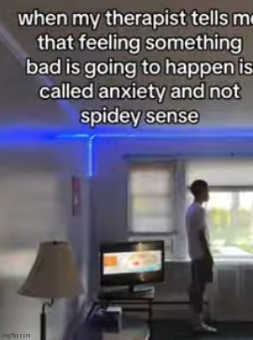 Spidey sence | image tagged in fun,funny,meme,laugh,spidey sense,therapist | made w/ Imgflip meme maker