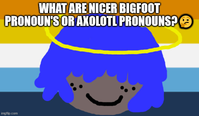 poly what? | WHAT ARE NICER BIGFOOT PRONOUN'S OR AXOLOTL PRONOUNS?🤔 | image tagged in queer stuff | made w/ Imgflip meme maker