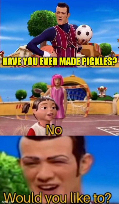 Would you like to? | HAVE YOU EVER MADE PICKLES? | image tagged in would you like to | made w/ Imgflip meme maker