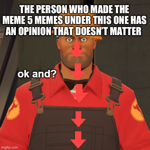 Ok | THE PERSON WHO MADE THE MEME 5 MEMES UNDER THIS ONE HAS AN OPINION THAT DOESN’T MATTER | image tagged in ok and | made w/ Imgflip meme maker