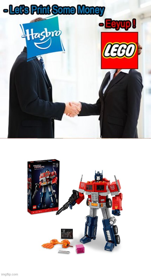 Lego Transformers in a Nutshell | image tagged in memes,hasbro,lego,transformers,optimus prime | made w/ Imgflip meme maker