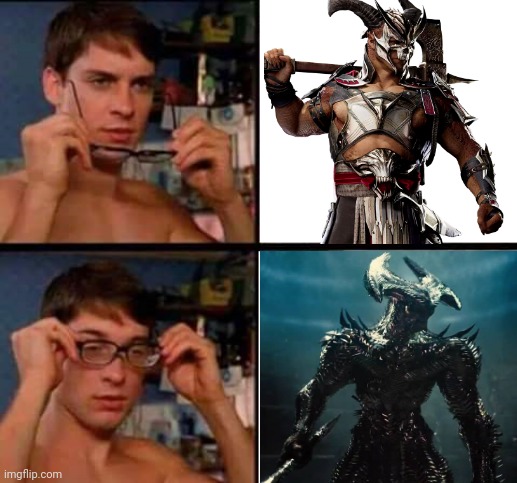 There's something weird about General Shao | image tagged in mortal kombat,steppenwolf,spiderman glasses,snyder cut | made w/ Imgflip meme maker