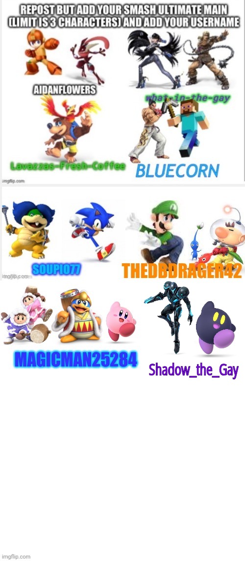 Kirby as #1 choice (if not then dark samus) | Shadow_the_Gay | image tagged in nintendo,super smash bros,ultimate | made w/ Imgflip meme maker
