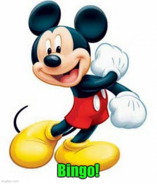 mickey mouse  | Bingo! | image tagged in mickey mouse | made w/ Imgflip meme maker