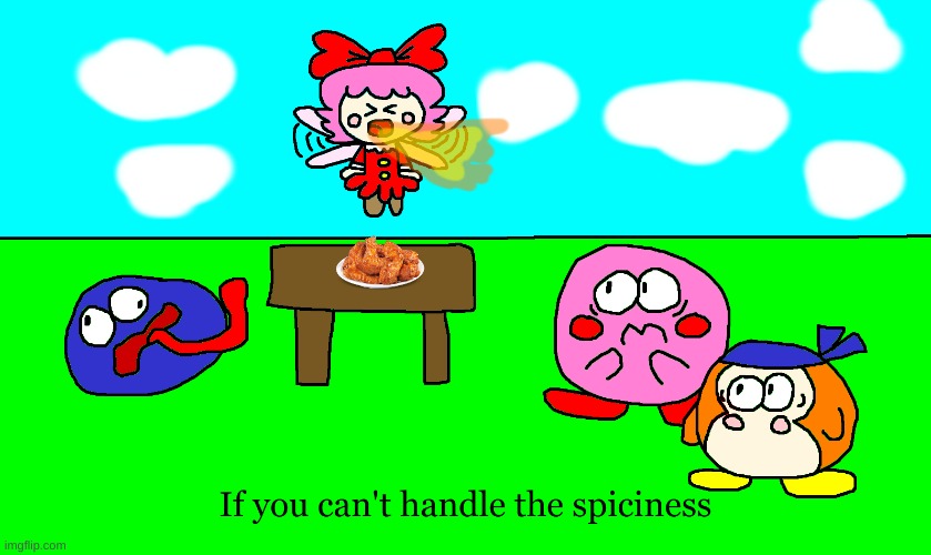 Buffalo wings challenge in Dreamland | image tagged in kirby,ribbon,parody,fanart,comics/cartoons,cute | made w/ Imgflip meme maker