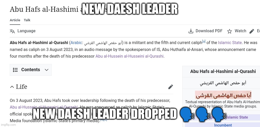 NEW DAESH LEADER; NEW DAESH LEADER DROPPED 🗣️🗣️🗣️ | made w/ Imgflip meme maker