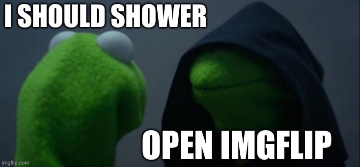 I should shower | I SHOULD SHOWER; OPEN IMGFLIP | image tagged in memes,evil kermit | made w/ Imgflip meme maker