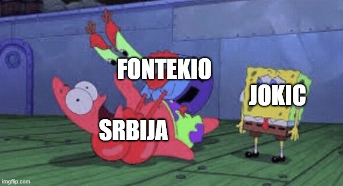 Mr. Krabs Choking Patrick | FONTEKIO; JOKIC; SRBIJA | image tagged in mr krabs choking patrick | made w/ Imgflip meme maker