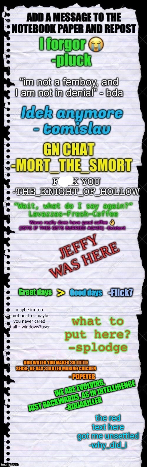 my note: i had to censor part of the_knight_of_hollow's note because it said the f word. | the red text here got me unsettled -why_did_i | made w/ Imgflip meme maker
