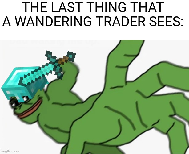 MINECRAFT | THE LAST THING THAT A WANDERING TRADER SEES: | image tagged in pepe punch,minecraft | made w/ Imgflip meme maker
