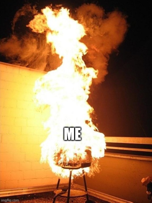 BBQ Grill on Fire | ME | image tagged in bbq grill on fire | made w/ Imgflip meme maker