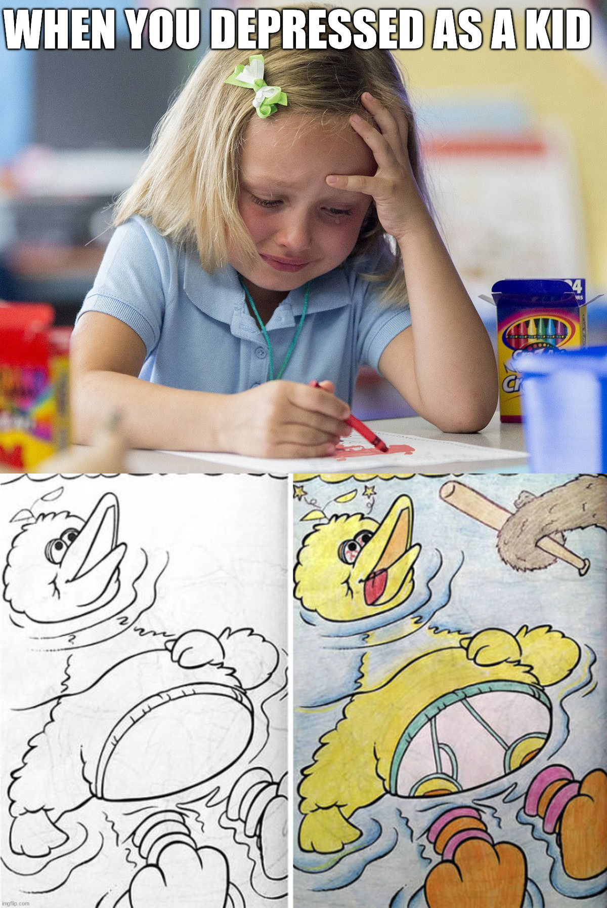 WHEN YOU DEPRESSED AS A KID | image tagged in girl crying while drawing | made w/ Imgflip meme maker