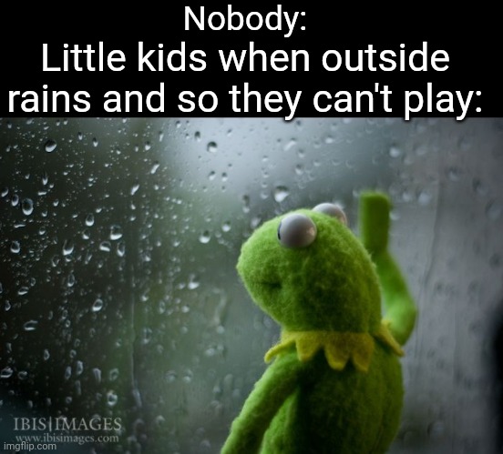 Their second favorite hobby. Looking at rain XD | Nobody:; Little kids when outside rains and so they can't play: | image tagged in kermit window,memes,little kid,so true meme,funny | made w/ Imgflip meme maker