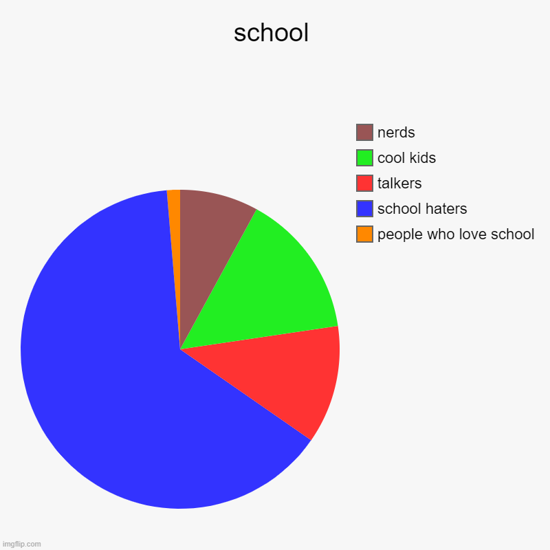 school | people who love school, school haters, talkers, cool kids, nerds | image tagged in charts,pie charts | made w/ Imgflip chart maker