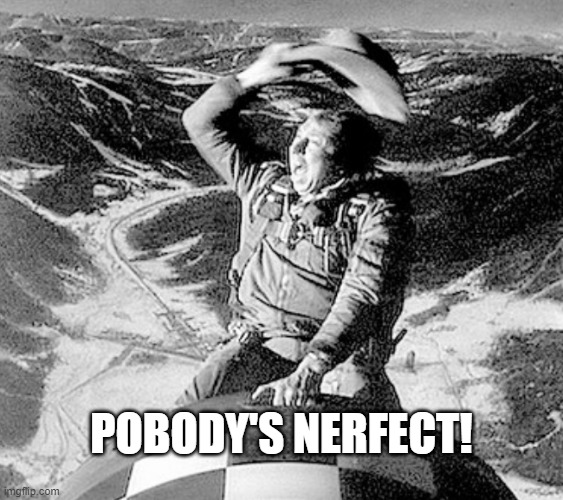 Slim Pickens | POBODY'S NERFECT! | image tagged in slim pickens | made w/ Imgflip meme maker