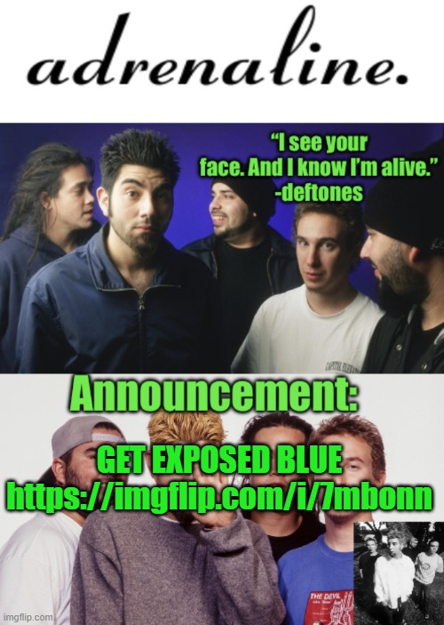 adrenaline announcement | GET EXPOSED BLUE https://imgflip.com/i/7mbonn | image tagged in adrenaline announcement | made w/ Imgflip meme maker