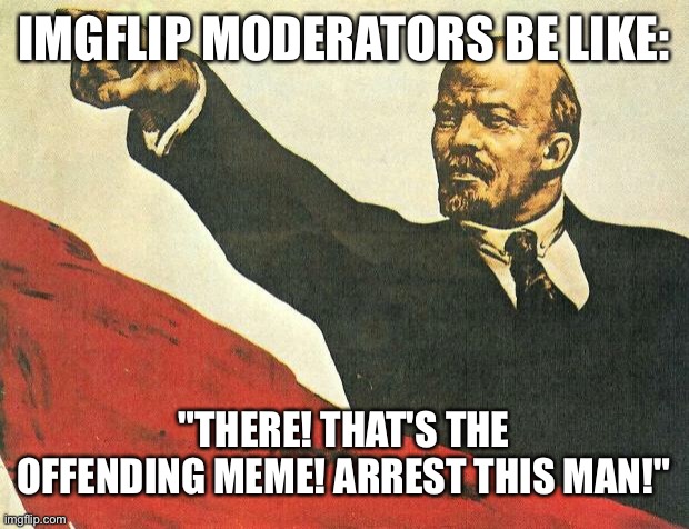 ?? | IMGFLIP MODERATORS BE LIKE:; "THERE! THAT'S THE OFFENDING MEME! ARREST THIS MAN!" | image tagged in you're a communist | made w/ Imgflip meme maker