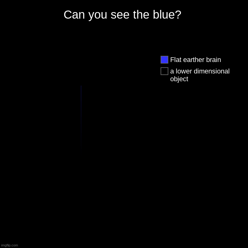 Can you see the blue? | Can you see the blue? | a lower dimensional object, Flat earther brain | image tagged in charts,pie charts,flat earthers,flat earth | made w/ Imgflip chart maker